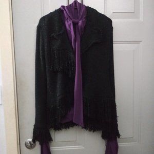 ELEGANT GOTH ZARA 3 PCS - CHENILLE FRINGE JACKET , POETS BLOUSE LEGGINGS 40$